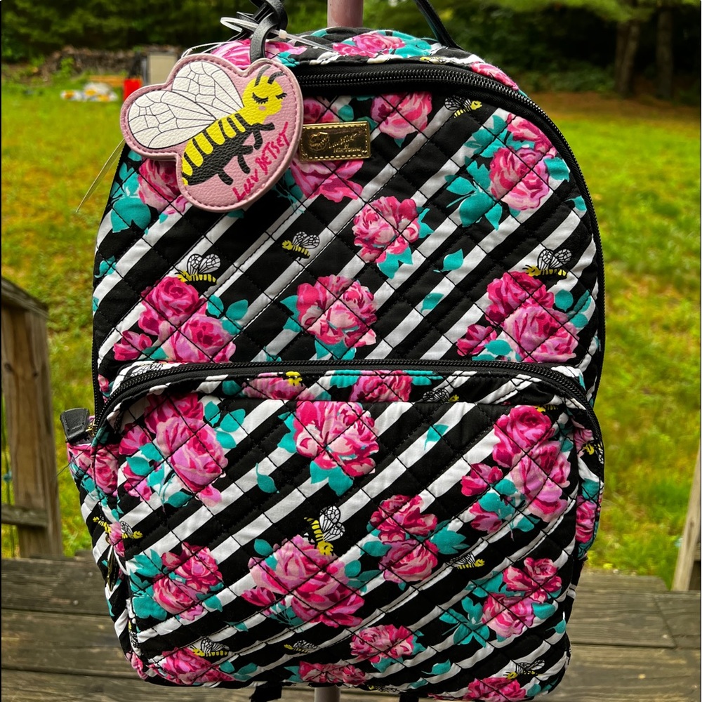 Betsey Johnson Quilted Roses Bees Backpack